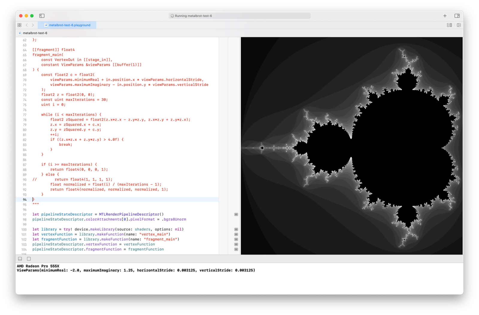 The Mandelbrot set rendered with 800 × 800 pixels, in shades of gray